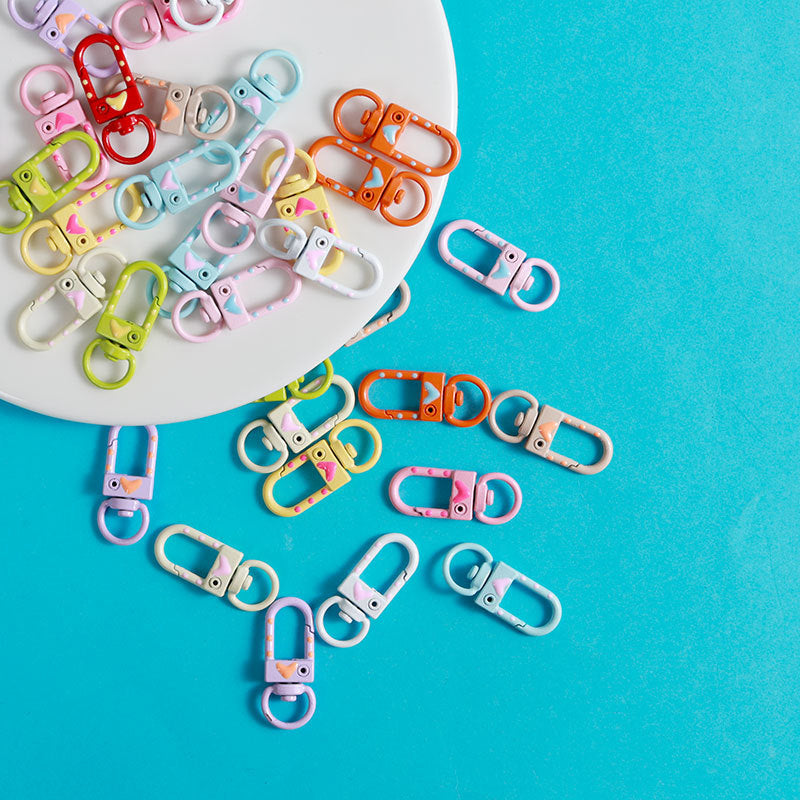 Enamel Heart Pattern Zinc Alloy Swivel Buckle Keychain Clasps 20pcs 4