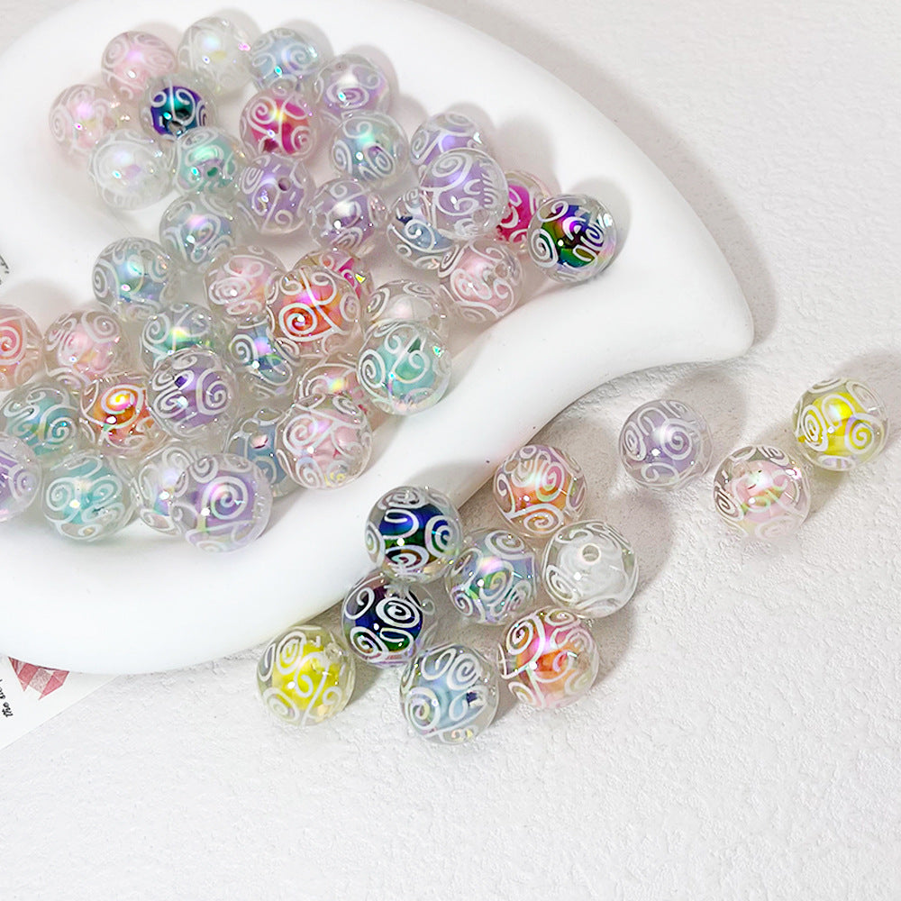 Plating Round Acrylic Beads 16mm Spiral Pattern Translucent 50pcs 3