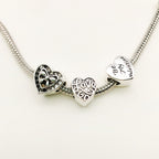 Heart Metal Beads Large Hole Metallic Silver Tone 30pcs 4