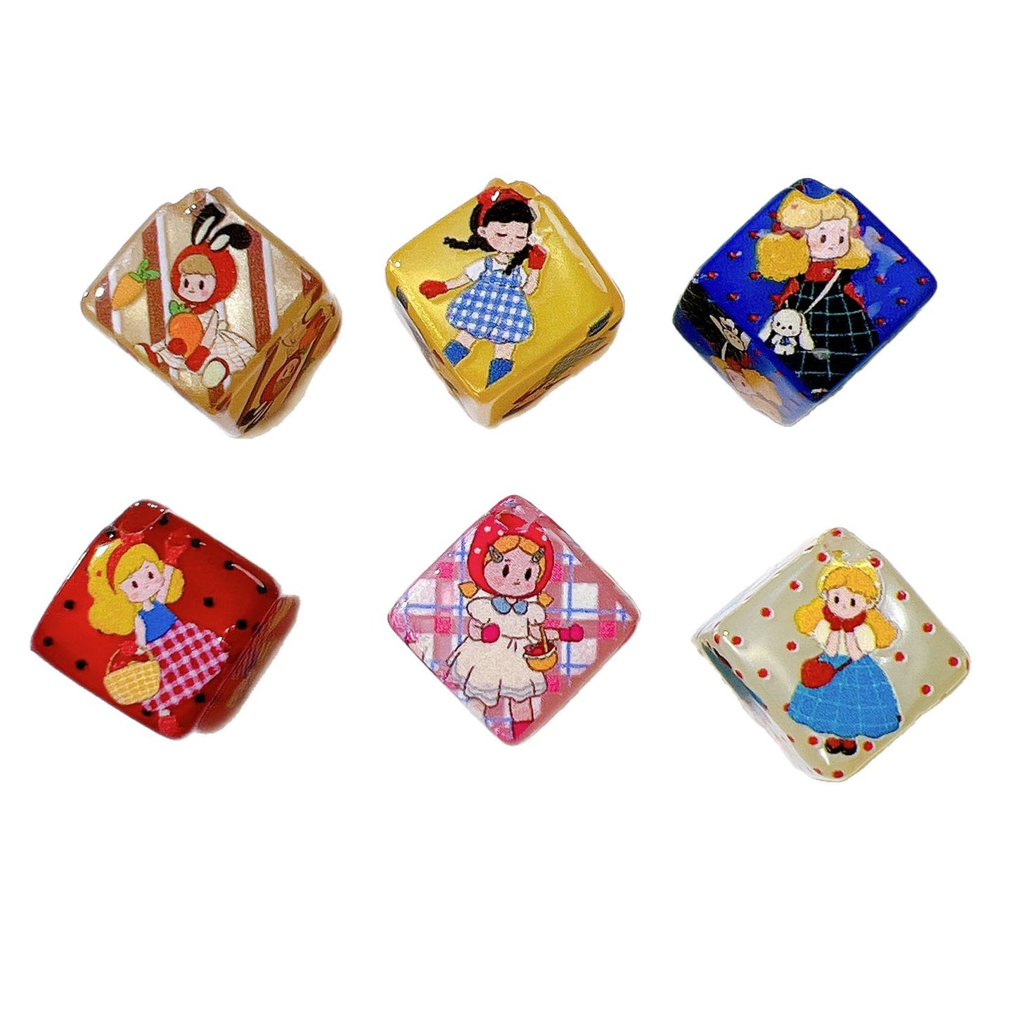 Pretty Girl Printed Square Acrylic Beads 14mm Diagonal Hole 10pcs 5