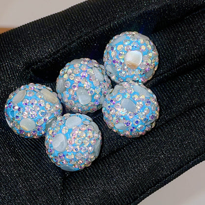 Natural Shell Embeded Rhinestone Bubblegum Ball Rhinestone Beads 16mm 10pcs 13