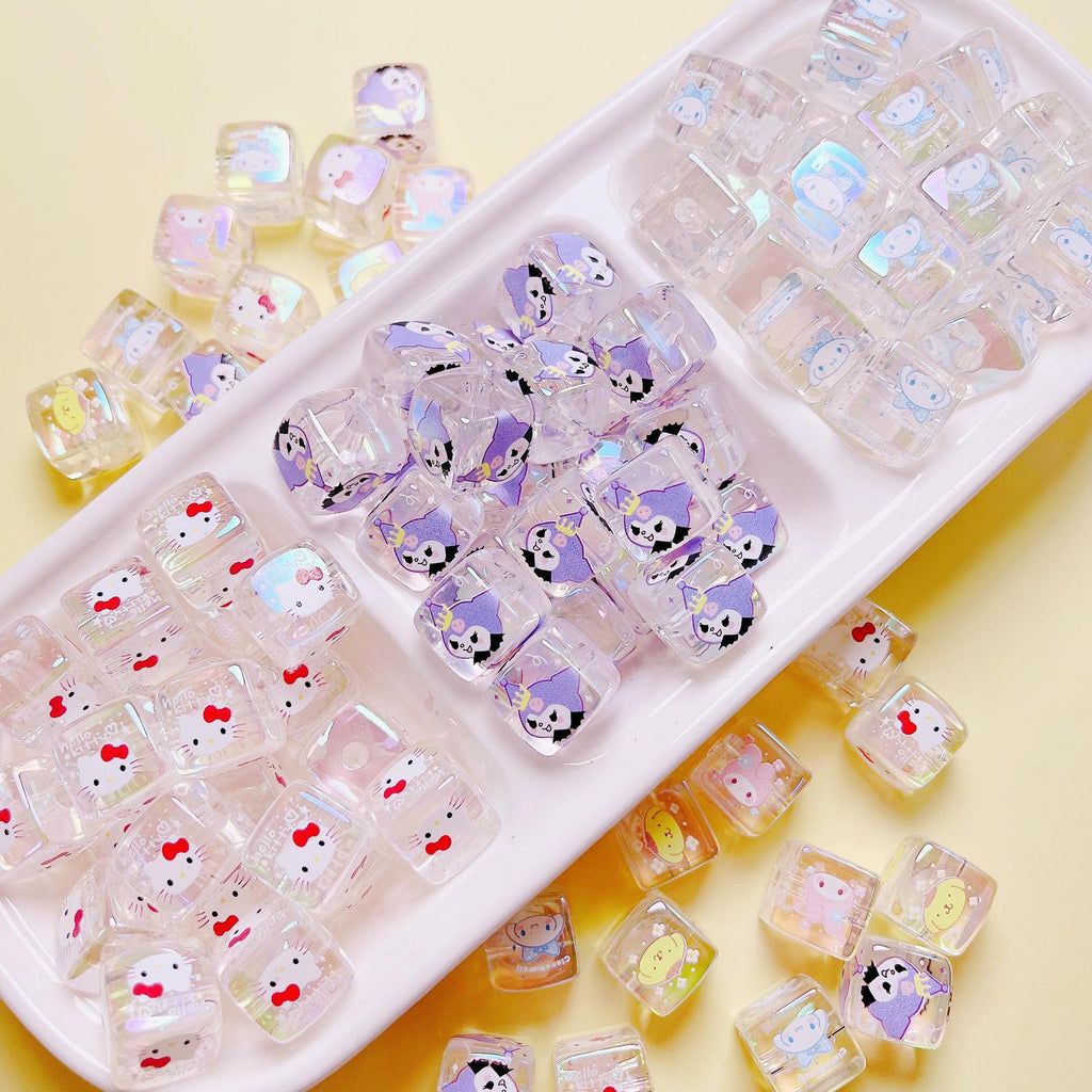 Clear Square Acrylic Beads 14mm Sanrio Cartoon Designs 10pcs 4