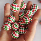 Christmas Bubblegum Beads 20mm Two Tone Rhombus Grid Red Green 10pcs 3