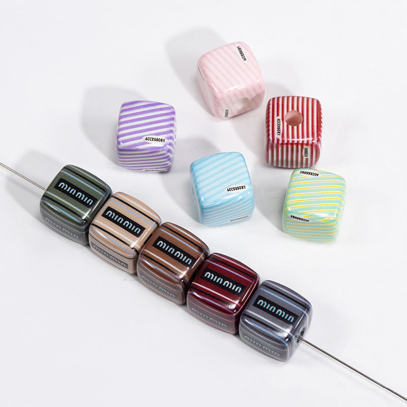 Striped Designer M Acrylic Square Beads 14mm 10pcs