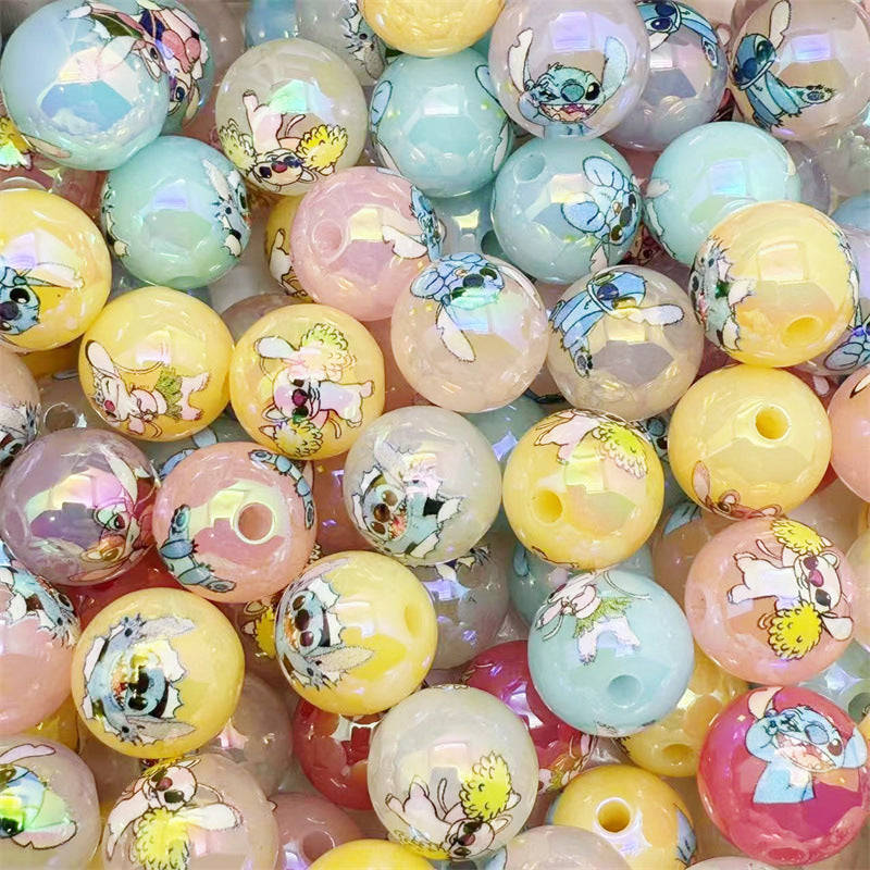 Plating Round Acrylic Beads 16mm Cute Cartoon Print 50pcs 6