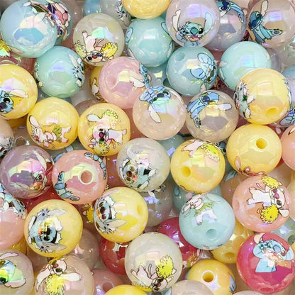 Plating Round Acrylic Beads 16mm Cute Cartoon Print 50pcs 6