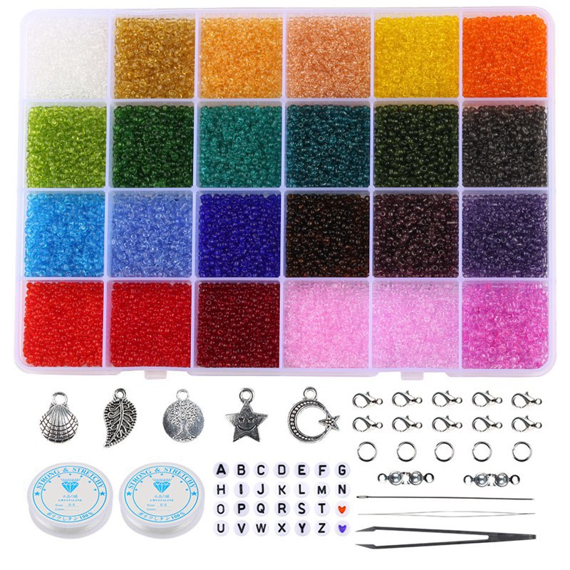 Transparent Seed Glass Beads 2mm 24 Vibrant Colors Glossy Finish 12