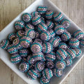 Plated Bubblegum Beads 16-22mm Striped Purple Blue White 5pcs