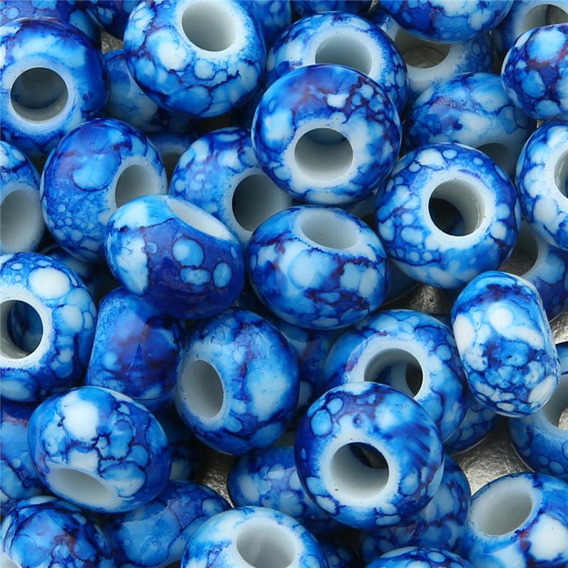 Flat Acrylic Beads 15mm Large Hole Printed Marbled 60pcs 12