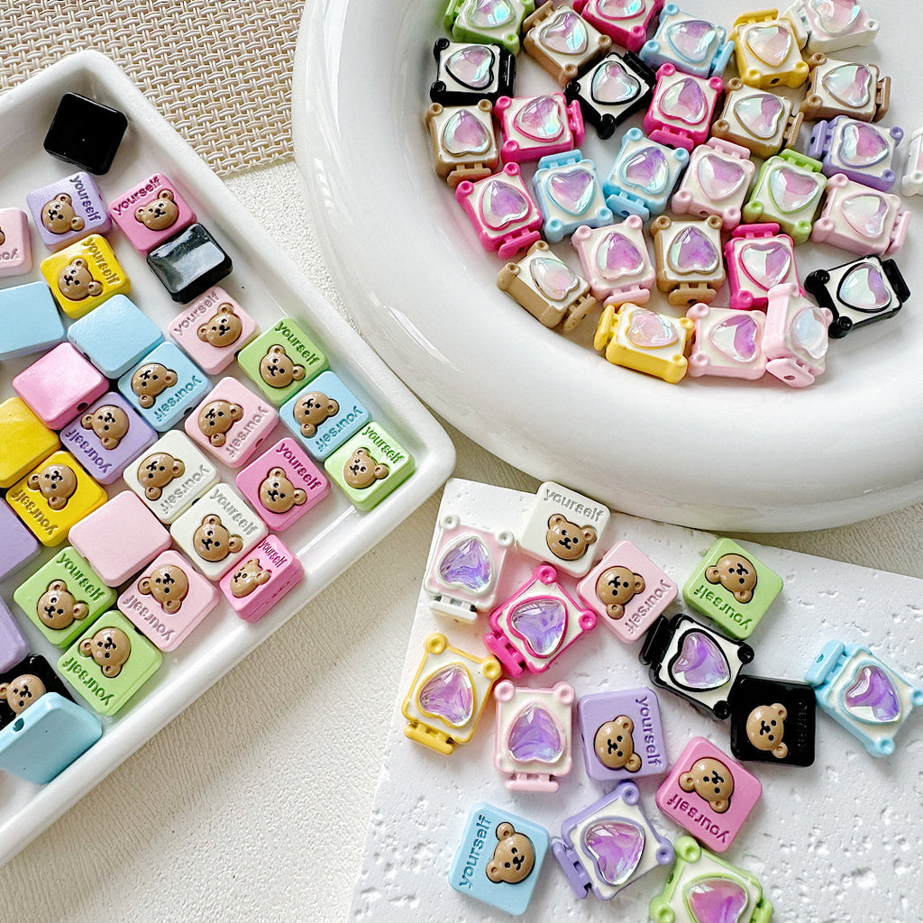 Square Teddy Bear and Luggage Metal Beads 12mm Colorful Painted 10pcs 2