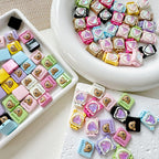 Square Teddy Bear and Luggage Metal Beads 12mm Colorful Painted 10pcs 2