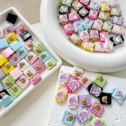 Square Teddy Bear and Luggage Metal Beads 12mm Colorful Painted 10pcs 2
