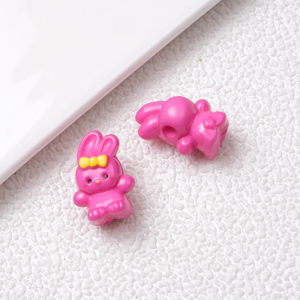 Printed Bunny Acrylic Beads 18mm Glossy Colors 50pcs 3
