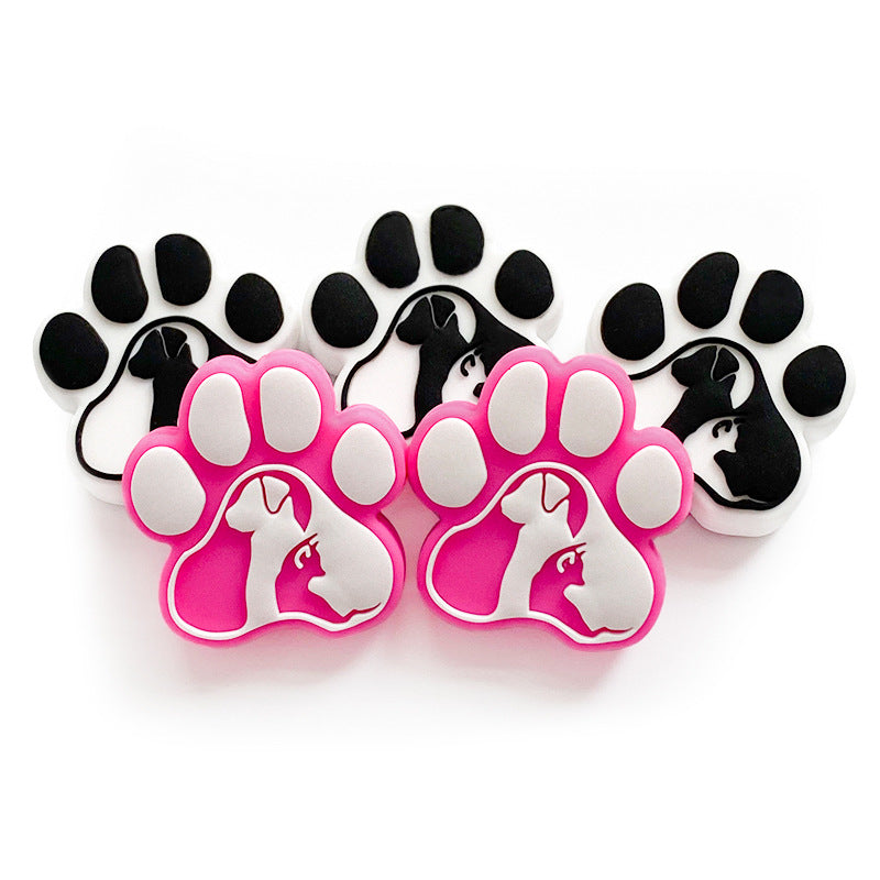Silicone Focal Beads Dog Claw Prints With Dog Silhouettes 20pcs 3