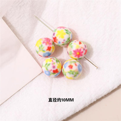 Japanese Vintage Showa Printed Resin Beads 10/12mm Glossy Floral 15pcs 16