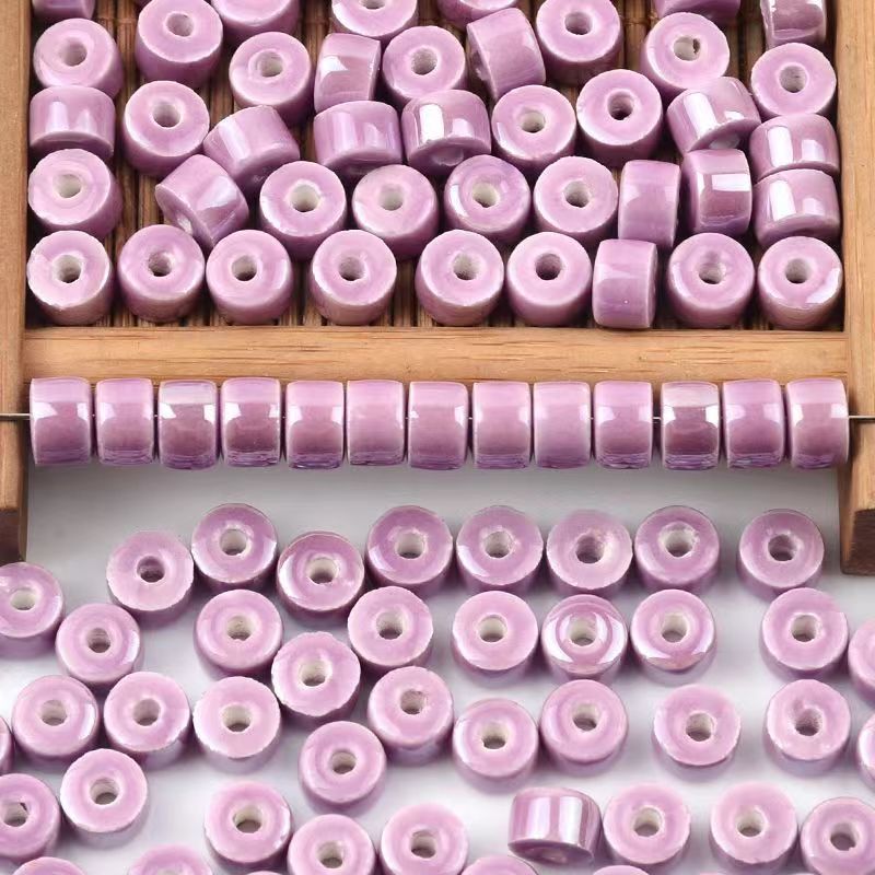 Cylindrical Ceramic Beads 6mm Glossy Rainbow Spacer 10pcs 4
