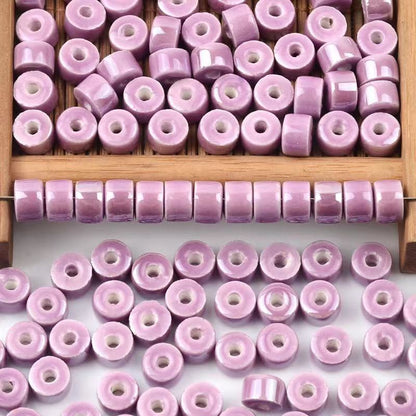 Cylindrical Ceramic Beads 6mm Glossy Rainbow Spacer 10pcs 4