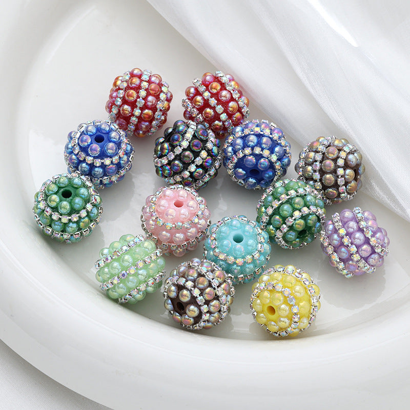 Embellished Bubblegum Beads 20mm Pearl Wrapped with Rhinestone Chain 4pcs 5