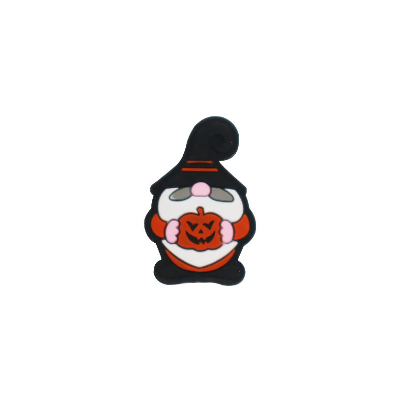 Silicone Focal Beads Halloween Dwarf Pumpkin Holding Brooms 20pcs 9