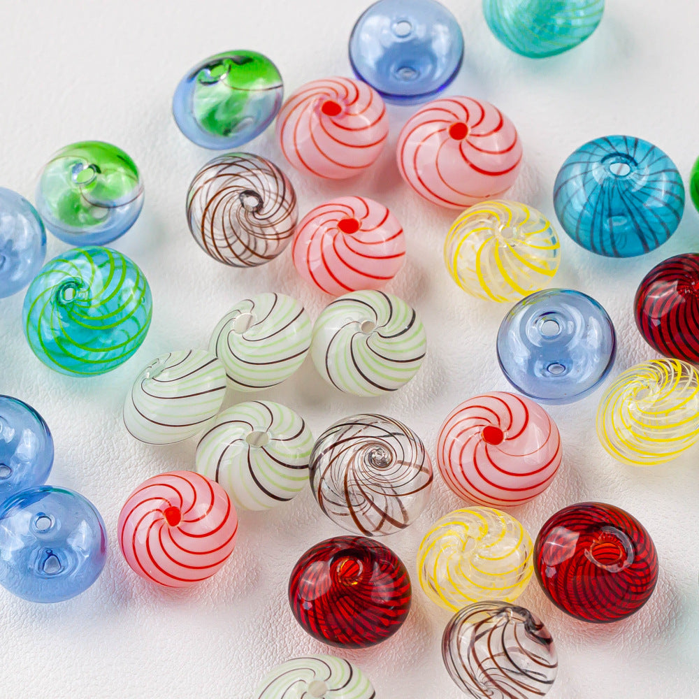 Hollow Spiral Striped Blown Glass Spacer Beads Colorful 4pcs