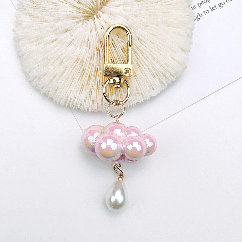 Acrylic Pearl Cloud Keychain with Pastel Beads and Gold Clasp 9