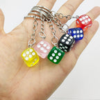 Resin Mini Dice Keychain Colorful Translucent Cube on Silver Chain
