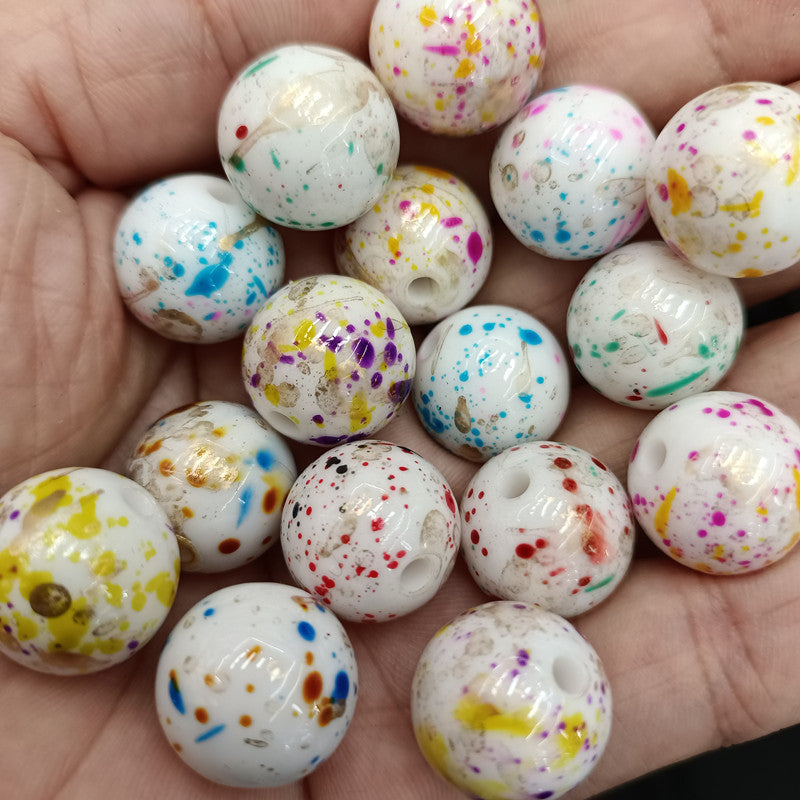 Spray Painted Acrylic Beads 16mm Colorful Speckled Splash 100pcs
