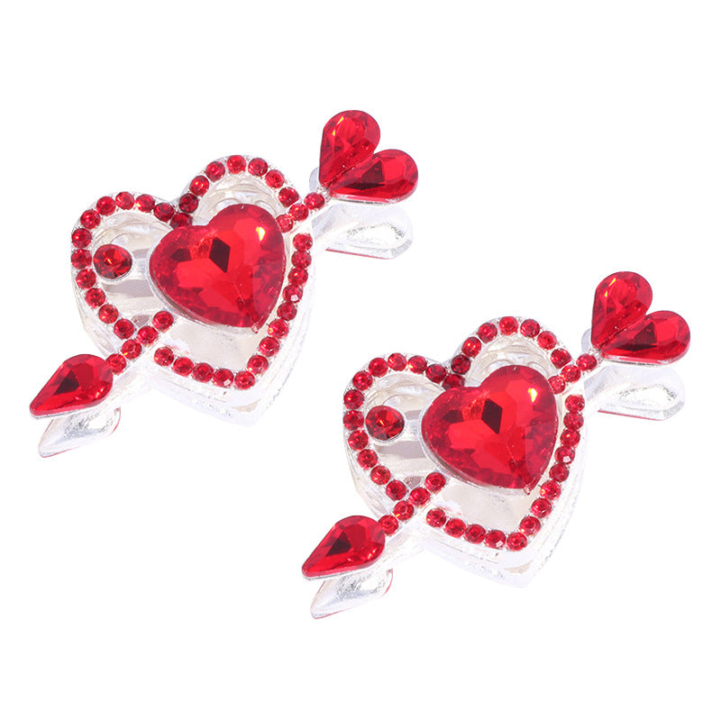 Cupid's Heart Alloy Rhinestone Full Heart Arrow Focal Beads 2pcs 5