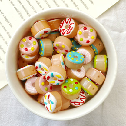 Lampwork Glass Beads Donut 15mm Hand Painted Glossy Finish 10pcs 14