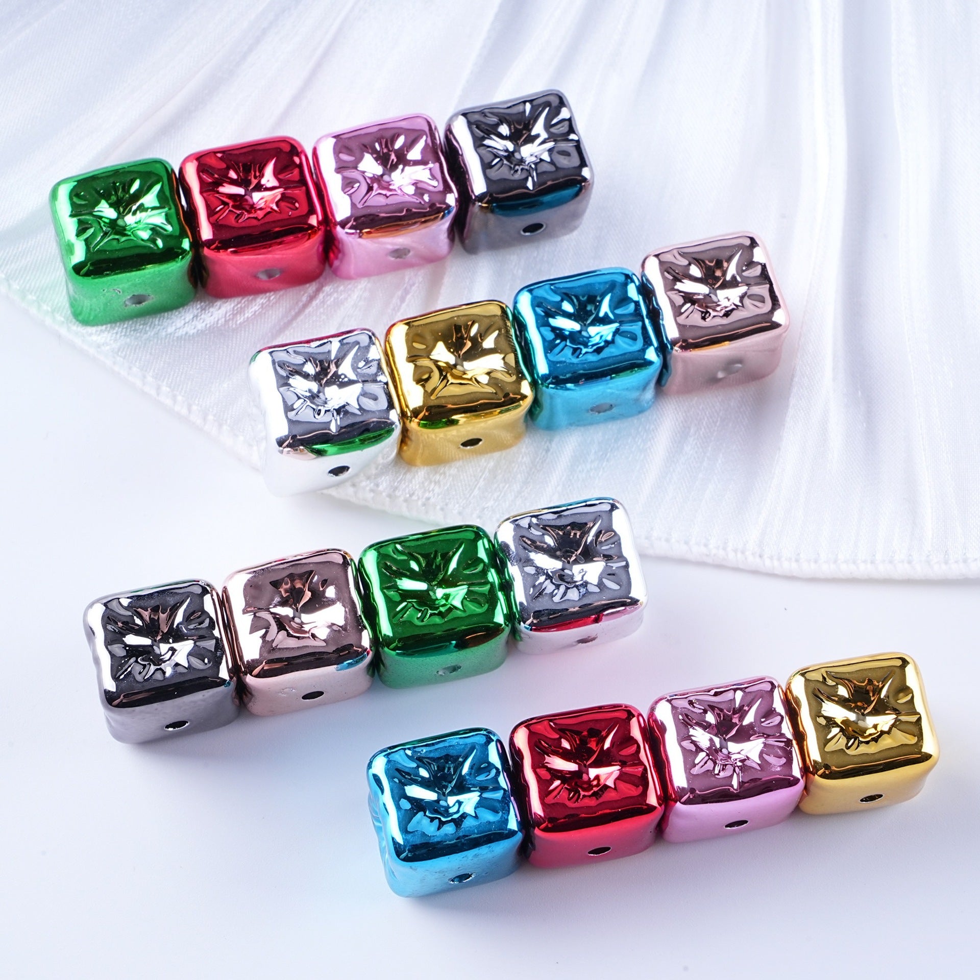 Metallic Balloon Concave Square Acrylic Beads 14mm Glossy 50pcs 2