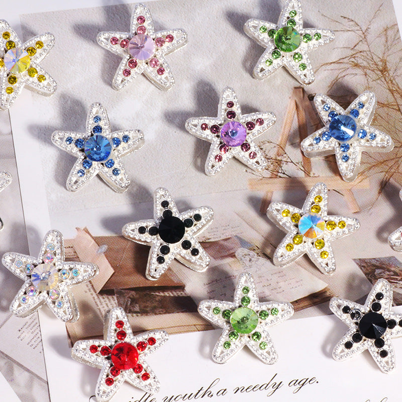 Double Sided Star Rhinestone Beads 21mm Alloy Encrusted 6pcs