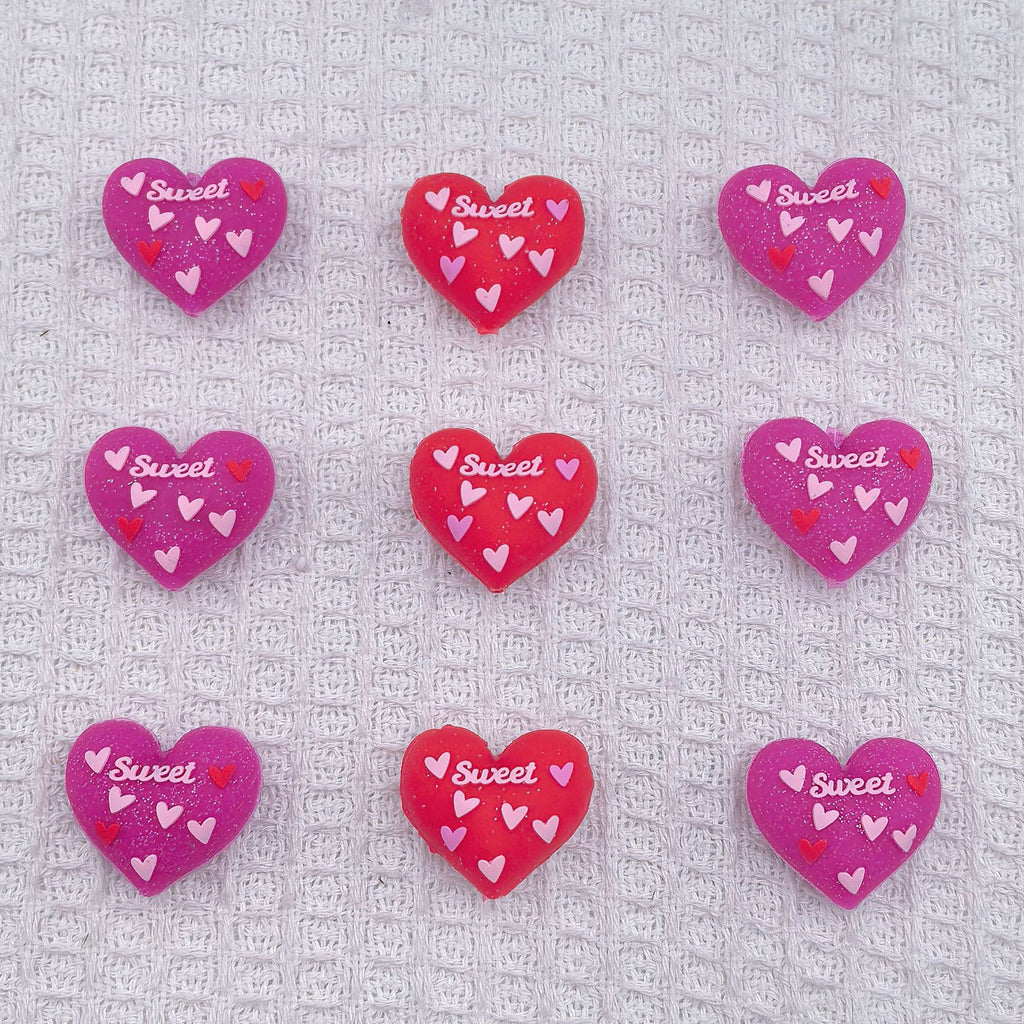 Silicone 3D Focal Beads Valentine Love Heart Raised Sweet Script 20pcs 5