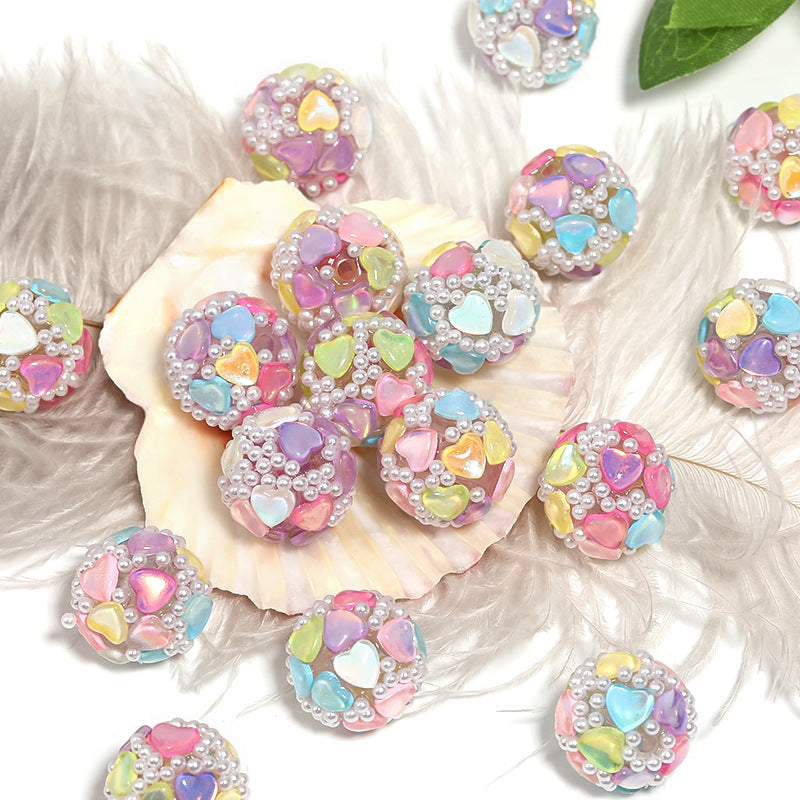 Embellished Bubblegum Beads 18mm Tiny Heart Pearl Finish Pastel 10pcs 4