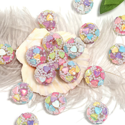 Embellished Bubblegum Beads 18mm Tiny Heart Pearl Finish Pastel 10pcs 4