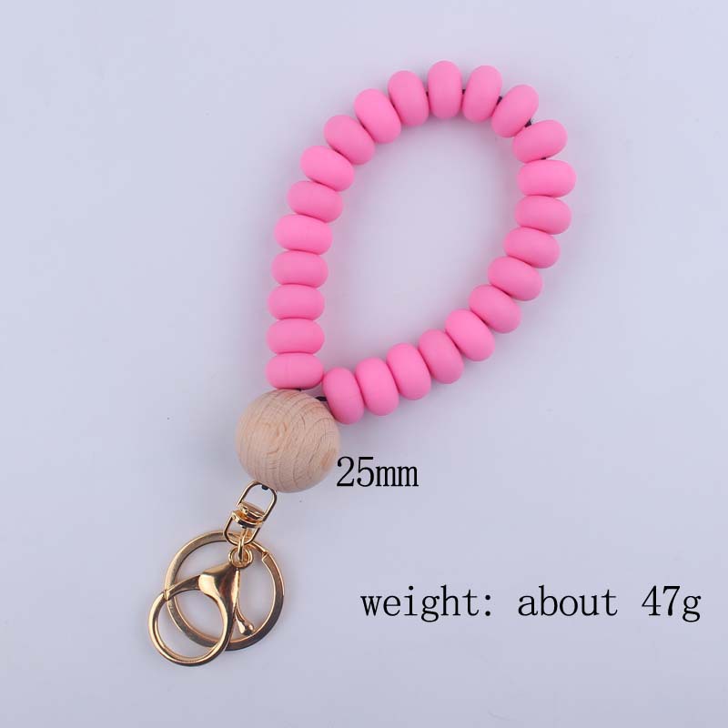 Silicone Beaded Flat Wristlet Keychain with Wood Accent 5