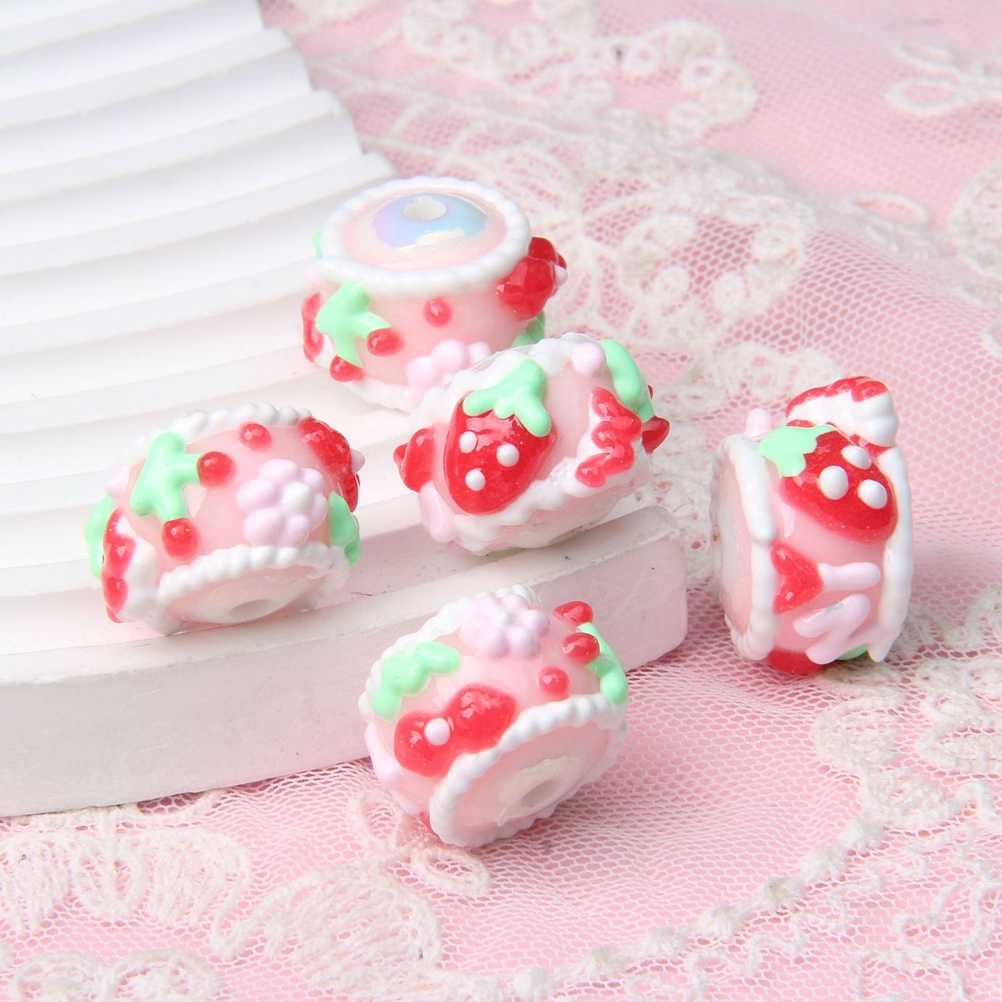 Hand Painted Cute Cake Series Acrylic Beads 18-23mm 10pcs 4