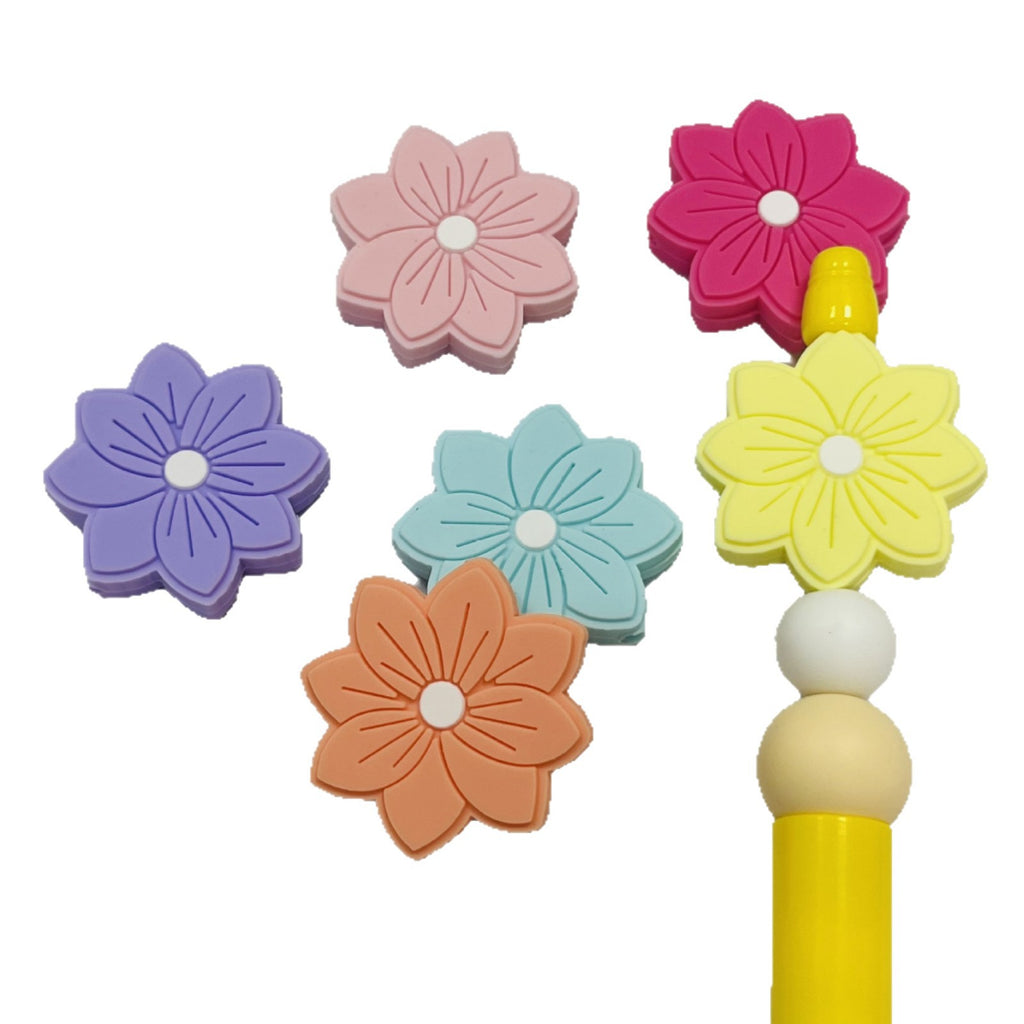 Silicone Focal Beads Flower Macaron Color Etched Petal Design 20pcs 3