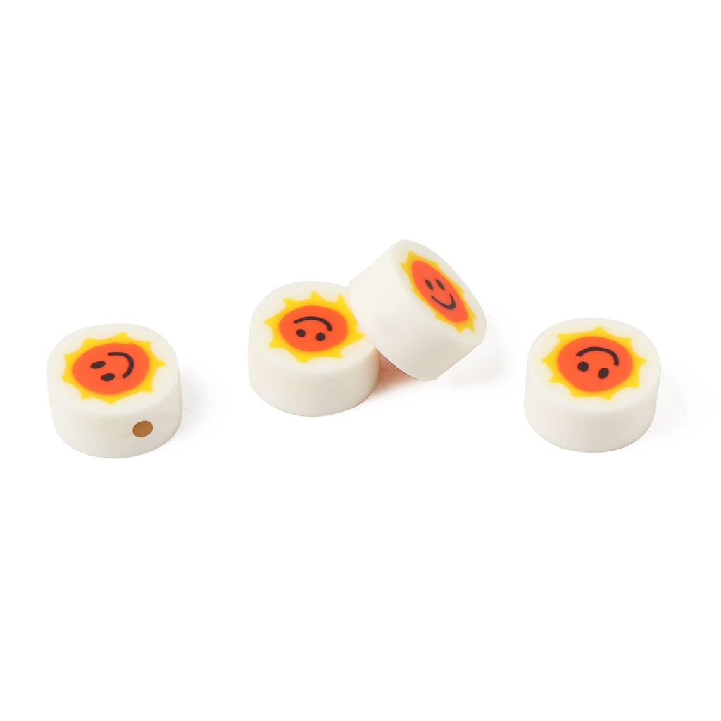 Flat Clay Beads 10mm Smiley Sun Pattern Polymer 100pcs 5