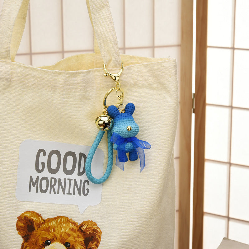 Resin Gradient Wool Rabbit Animal Charm Keychain with Organza Bow 4