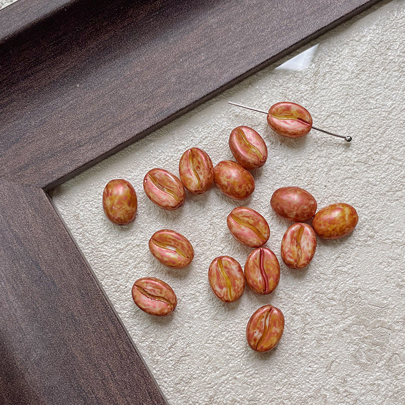 Vintage Czech Coffee Bean Lampwork Glass Beads 8x11mm 10pcs 18
