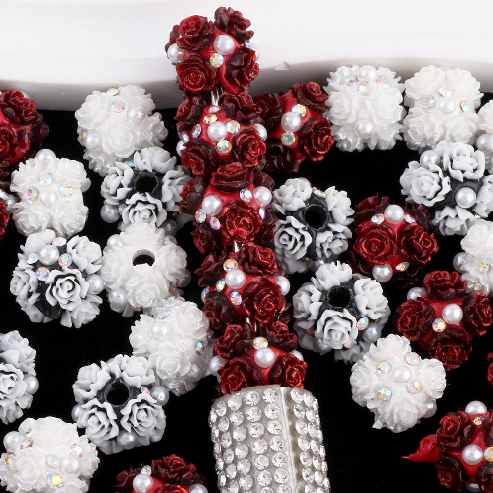 Flower Cluster Clay Beads 13mm Vintage Rose Polymer 10pcs 4