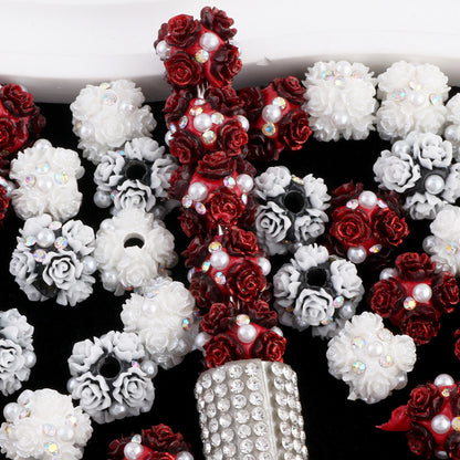Flower Cluster Clay Beads 13mm Vintage Rose Polymer 10pcs 4