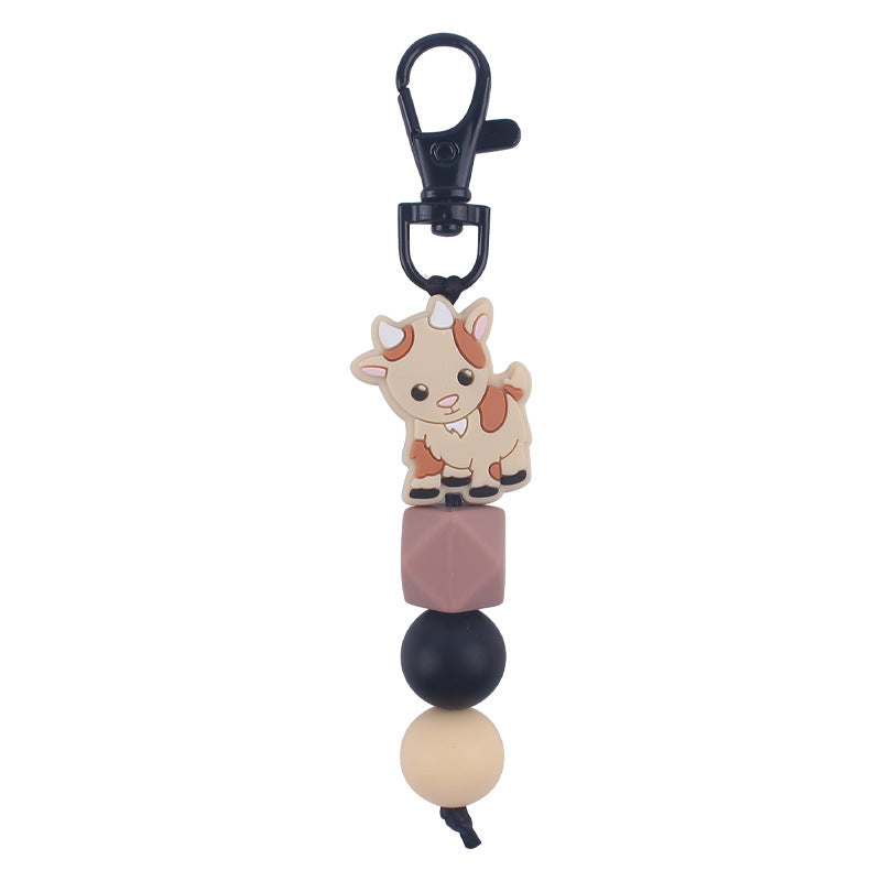 Cartoon Animal Silicone Bead Keychain Elk Yak Goat Design 10
