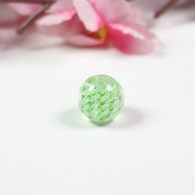 Lampwork Glass Beads Round 14mm Two-Tone Spiral Pattern 10pcs 13