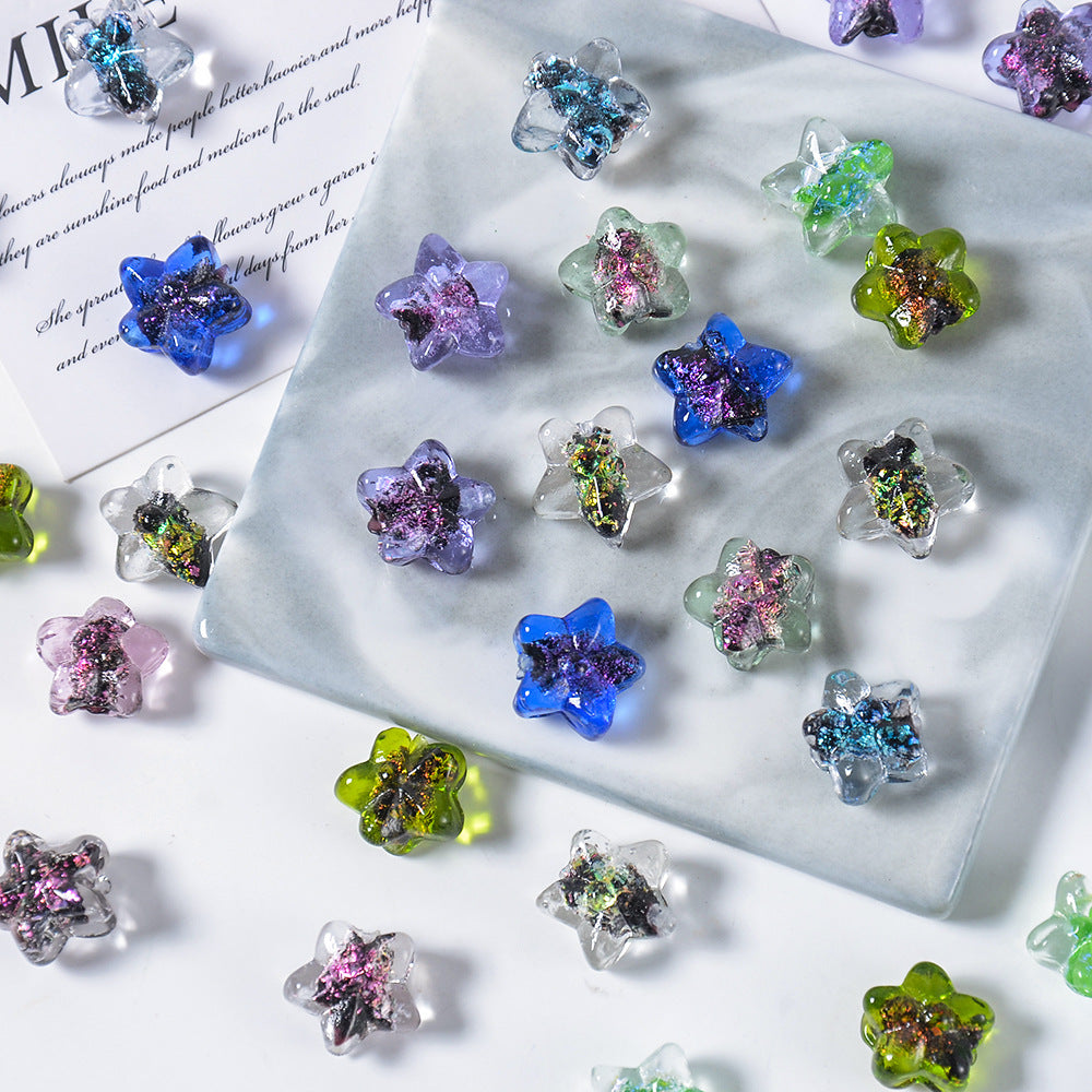 Lampwork Glass Beads Star 16mm Clear Stardust 5pcs