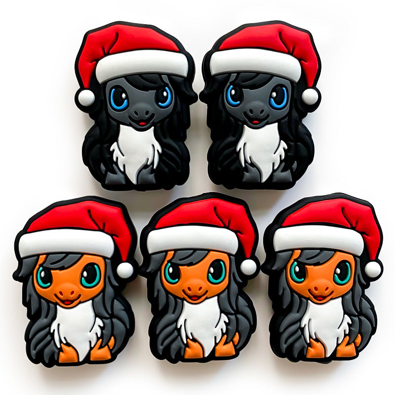 Silicone Focal Beads Christmas Pony Wearing Santa Hat 20pcs 2