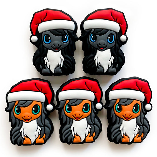 Silicone Focal Beads Christmas Pony Wearing Santa Hat 20pcs 2