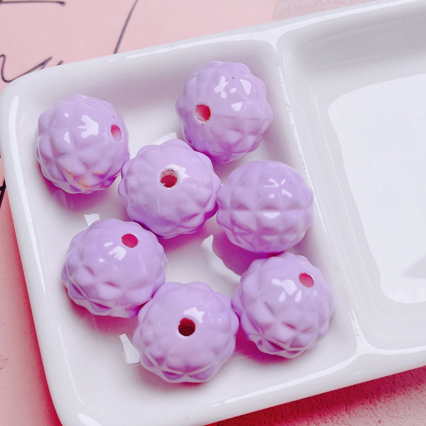 Painted Round Acrylic Beads 17mm Glossy Pineapple Texture 20pcs 9