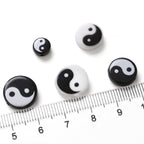 Tai Chi Flat Acrylic Beads 7-13mm Black White Color Printing 5pcs 3