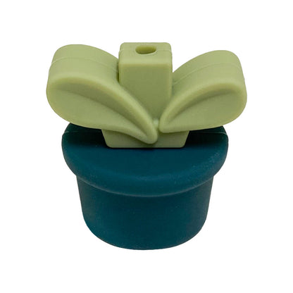 Silicone 3D Focal Beads Flowerpot Grass With Leaf Cluster 20pcs 19